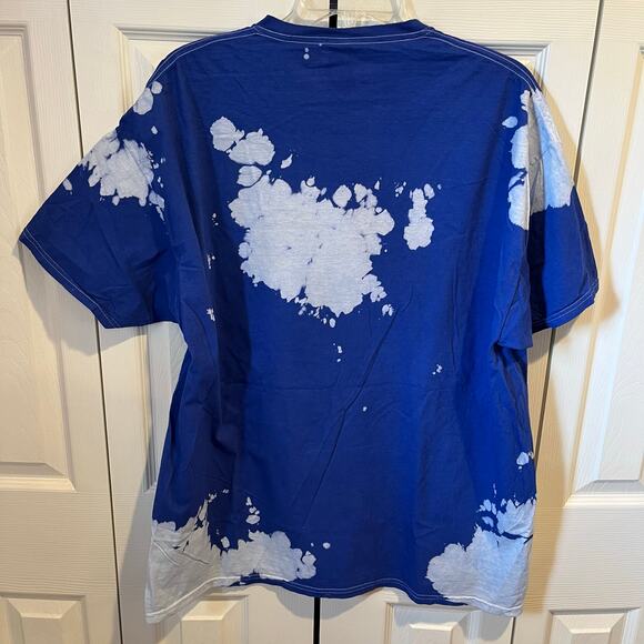 The Rolling Stones Hot Lips Logo Graphic Tee Bleach Tie Dye Blue White XL NWOT - Picture 2 of 4